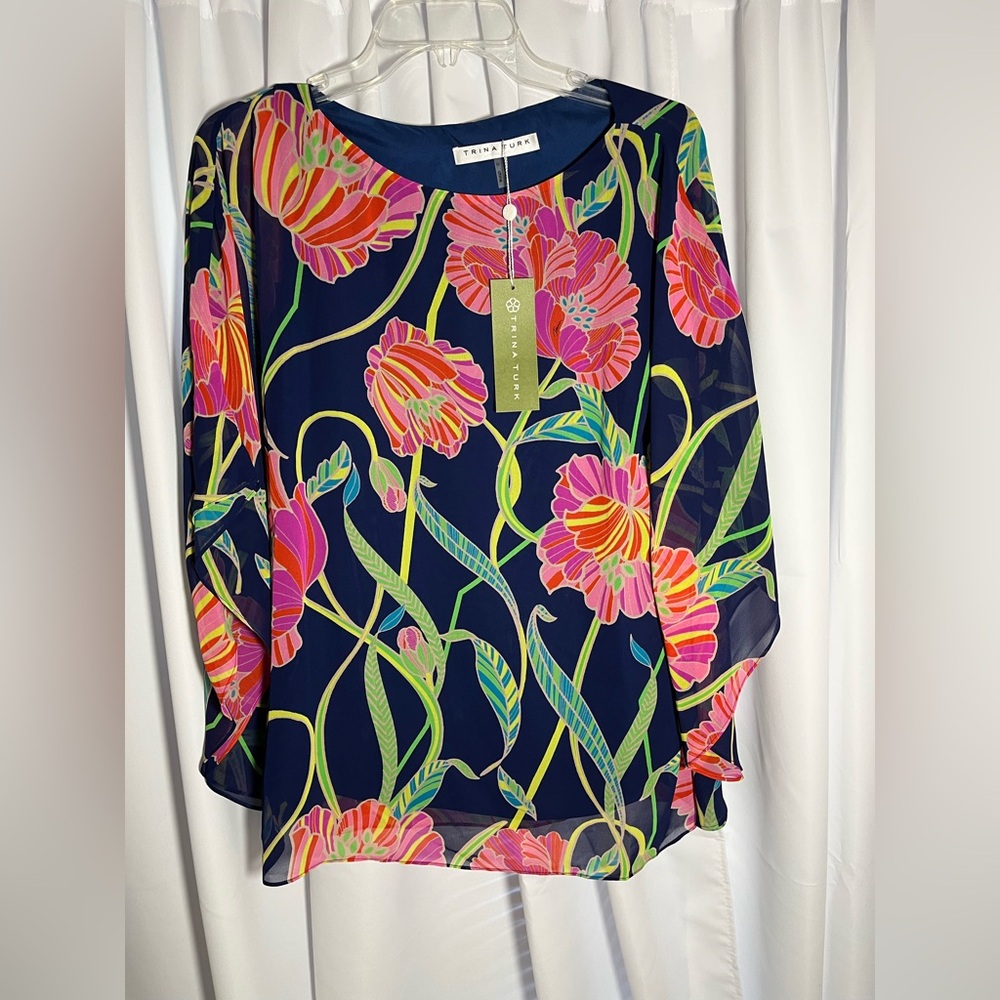 NWT TRINA TURK Eye Opener 2 Floral Blouse Sz M